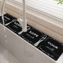 1pc Black Kitchen Knife & Fork Pattern Rubber Faucet Splash Guard Mat, Bathroom Faucet Anti-Splash Pad, Mud Guard, Moisture-Proof Non-Slip Faucet Mat, Kitchen Countertop Accessory. Protect Your Kitchen Countertop. - Multicolor - View 9