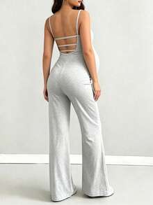 Parara Maternity Jumpsuit Backless High Stretch Jumpsuit, Comfortable And Fashionable Maternity Jumpsuit Summer - Grey - View 6