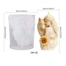 Mysterious Wolf Woman Silicone Candle Mold, Intimate Woman And Wolf With Sunflower Details, Reusable For Resin/Candle/Plaster And Other Materials, Smooth Inner Wall For Easy Demolding, Perfect For Fantasy Theme Parties Or Natural Style Home Decor, Unique Design Adds Mystery And Natural Beauty To Indoor Decoration, Evokes Longing For Freedom And Harmony When Lit - White - View 3