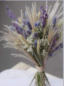 Brown Artificial Reed Grass Bouquet, Large Rabbit Tail Grass, 43.18cm Bohemian Style Fluffy Artificial Reed, Wedding Home Tabletop Party Decoration (Classic Style) - Purple - View 2