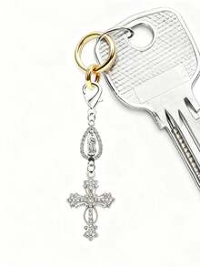 Christliches Kreuz Schlüsselanhänger mit religiöser Liebe und Strass-Kreuz, dekoriert mit Jungfrau Maria Anhänger, Perlen und Diamant-Charm - Kreuz Schlüsselanhänger, Verpackungsdekoration, Kreuz Anhänger, dekorative Geldbörse Rucksack Accessoires, Kopfhörer Etui Accessoires, Gepäck und Auto Schlüsselring Dekoration - Einzelnes Accessoire mit Perlen, Diamanten und romantischen Elementen, geeignet als dekorativer Anhänger Geschenk für Jesus-Gläubige, Muttertag, Lehrertag, Valentinstag - Verschiedenfarbig - Übersicht 9