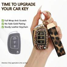 Custom-Fit Foldable Multi-Color Gold-Trim Full-Coverage TPU Car Remote Key Cover, Wear-Resistant Anti-Scratch Non-Fading Electroplated Protective Shell, Paired With Solid Color Rhombus, Woven, Vintage Leopard Print Luxury Leather Lanyards And Metal Key Ring, Minimalist Unisex Car Key Pendant And Bag Accessory, Versatile Practical Gift For Car Owners For Daily Commute, Birthday, Holiday, Anniversary - Multicolor-one Size - View 12