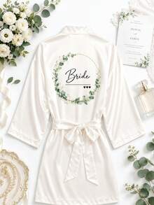White Bridal Robe, Solid Satin Sexy Tie Sleepwear, Suitable For Vacation, Gift, Party, Bride, Bridesmaid, Wedding Supplies And Bachelorette Party - White Bride - View 2