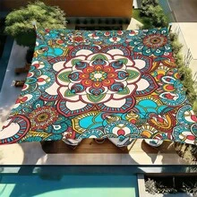 1pc Mandala Geometric Print Square Sun Shade Sail, Suitable For Yard, Pool, Villa Courtyard, Outdoor Leisure Area, Outdoor Sun Shade Sail, Beach Umbrella, Outdoor Sun Shade Cloth, Beach Canopy, Beach Tent, Patio Sun Shade, Outdoor Gazebo, Gazebo - Bohemia C - View 17