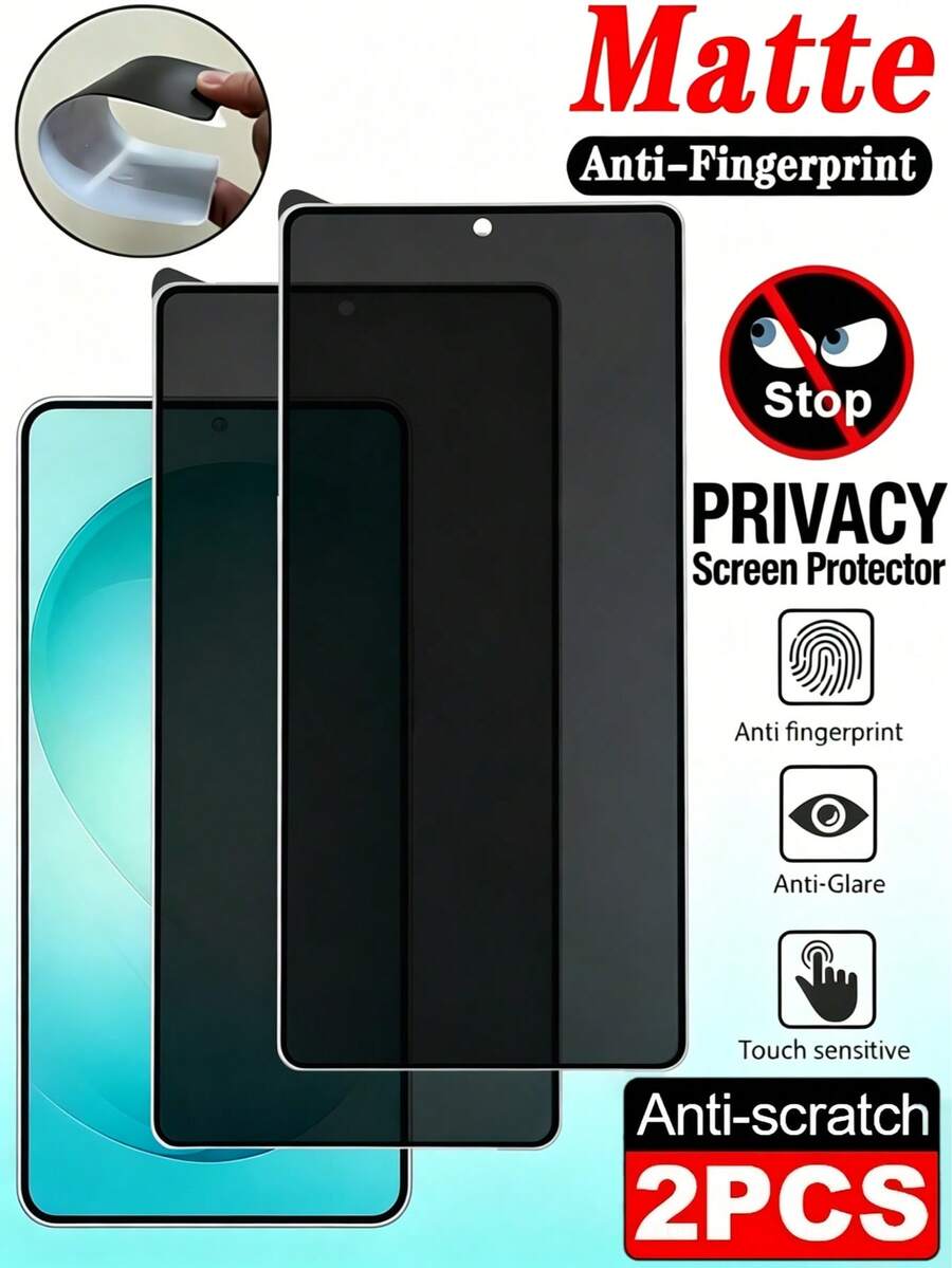LissKas 2片裝磨砂防窺陶瓷柔性膜，防眩光、防指紋、防窺，適用於 Galaxy A57 A27 S26 S25 S24 Ultra FE / 適用於 17T 15T 14T Pro Poco / Note 13 14 14C 15C 4G 5G / 適用於 iPhone 17 Pro Max，辦公室/地鐵隱私保護，防爆、防刮、無氣泡保護膜，不支援指紋辨識，軟膜