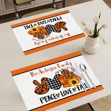1pc/4pcs/6pcs/8pcs, Home Decor, Pumpkin Pattern Printed Linen Placemats, Suitable For Dining Table, All-Season Decorative, Washable, Kitchen & Dining Room Supplies, Table Mats, Coasters, Kitchen Dining Table Placemats, Home Goods - Multicolor - View 8