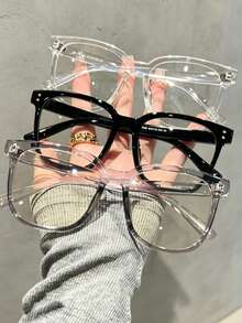 1/3 Pairs Large Frame Glasses, Plain Lens, Academic Style Frame, Face-Flattering, Suitable For Daily Wear - Clear - View 2