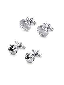 2/6 Pcs Men's Cufflinks Silver Black Cufflinks Premium Steel Jewelry Elegant And Classy Set Ideal For Wedding, Party, Ceremony - Multicolor - View 10