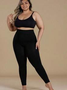 Plus Size Modal Black Cropped Leggings One Piece High Elastic - Black - View 2