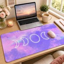 Watercolor Moon Phase Large Vanity Mat, Soft Starry Sky Cloud Print Non-Slip Rubber Extended Mouse Pad, Waterproof Long Keyboard Pad, Suitable For Makeup Table Office Desk Decor - View 4