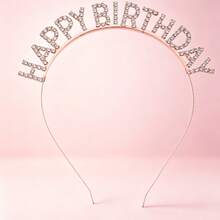Birthday Party Rose Gold Rhinestone Crown Headband + Birthday Sash Set, Party Atmosphere Set - 1 Set - View 6