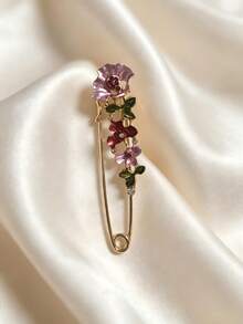 1pc Rhinestone Flower Brooch, Fashion Jacket Decoration Brooch, Versatile Lapel Pin - Red - View 5
