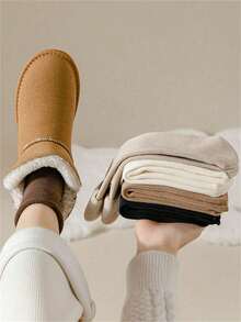 3/5 pares de calcetines de nieve gruesos y cálidos para mujer, unicolor versátil, adecuados para uso en invierno, color aleatorio - Multicolor - Ver 5