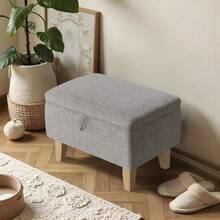 Linen Padded Storage Stool Ottoman Storage Box Footstool Living Room Bedroom Hallway Shoe Stool Footrest - Dark Grey - View 7