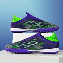 Unisex TF Turf Soccer Cleats, Breathable Lace Up Football Boots Non Slip Rubber Sole Outdoor Training Match Athletic Sneakers For Artificial Grass Pitch - Purple - View 3