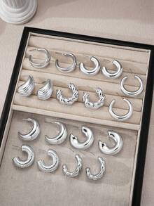 6-18pcs Silver Tone Fashion Earrings Set, Stylish And Elegant, Suitable For Daily Wear, Parties And Events - Multicolor - View 2
