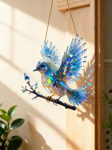 Colorful Acrylic Bird Hanging Ornament, Painted Glass Style Window Catcher, Crystal Effect Blue Bird Pendant, Rainbow Catcher Decoration, Suitable For Home, Balcony, Window, Christmas Tree Decoration, Nature Lover Gift, Birthday Christmas Gift - A - View 4