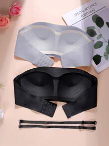 2pcs/Set Teen Girls Strapless Bandeau Bra Set, Removable Straps Invisible Push-Up Bra, Suitable For Daily And Formal Occasions - Multicolor - View 3