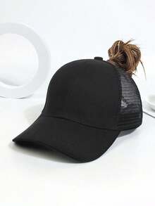 1pc Classic Heart Graphic Ponytail Baseball Cap, Vintage Distressed Mesh Trucker Hat, Breathable Adjustable Women's Dad Hat - Multicolor - View 9
