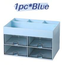 1pc Storage Box With Drawer, Desk Organizer For Pens, Stationery, Business Cards, Memo Pads, Paper Clips, Cosmetics And School Supplies, Back To School Gift - Multicolor - View 14