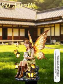 2D Flat, 1pc Meditation Wings Fairy Cat, Garden Stake Decor, Outdoor Decor (17cm/6.69inch), Home Decor, Room Decor, Patio Decor, Gardening Supplies, Back To School, Wedding Decor, Mother's Day Gift, Spring Celebration And Garden Display, Acrylic Print, Ideal Gift For Friends - Colorful - View 4