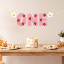 1 Set Strawberry Theme First Birthday Chair Banner, Pink Felt Cute Chair Banner, Suitable For First Birthday Party Decoration - A - View 8
