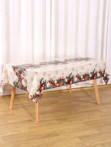 1件裝聖誕桌布 130x220cm 聖誕球與雪花圖案一次性塑料長方形桌巾，鄉村風聖誕派對裝飾，適用野餐、居家廚房餐桌布置，冬季節慶餐桌佈置與禮物靈感 - 聖誕紅灰球 - 查看 7
