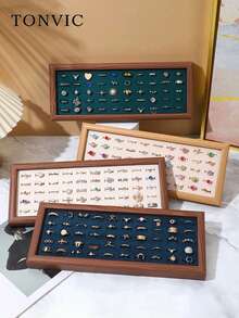 TONVIC 1PC/2PCS Vintage Ring Tray Creative Walnut Color Ring & Earring Storage Display Prop - 35X14X3 Wooden Jewelry Tray - View 1