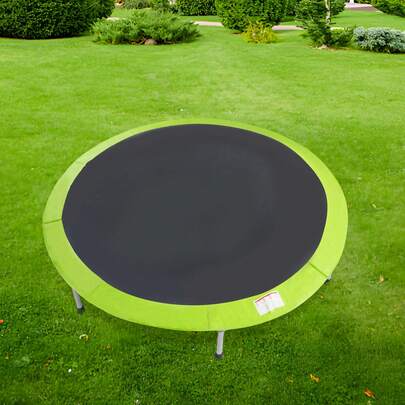 Cama elástica redonda de 4,57 m de diámetro, cubierta de muelles verde, algodón perlado amortiguador de 10 mm de grosor, bandas de goma firmes y antideslizantes, ideal para jardín, terraza, zona de juegos interior y parque.