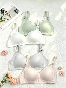 4pcs/Set Cotton Striped Underwear For Teenage Girls, Comfortable & Simple Bra, Suitable For 13-16 Years Old (Recommended To Buy One Size Larger) - Multicolor - View 3
