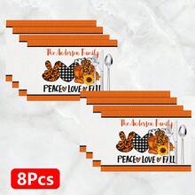 1pc/4pcs/6pcs/8pcs, Home Decor, Pumpkin Pattern Printed Linen Placemats, Suitable For Dining Table, All-Season Decorative, Washable, Kitchen & Dining Room Supplies, Table Mats, Coasters, Kitchen Dining Table Placemats, Home Goods - Multicolor - View 12