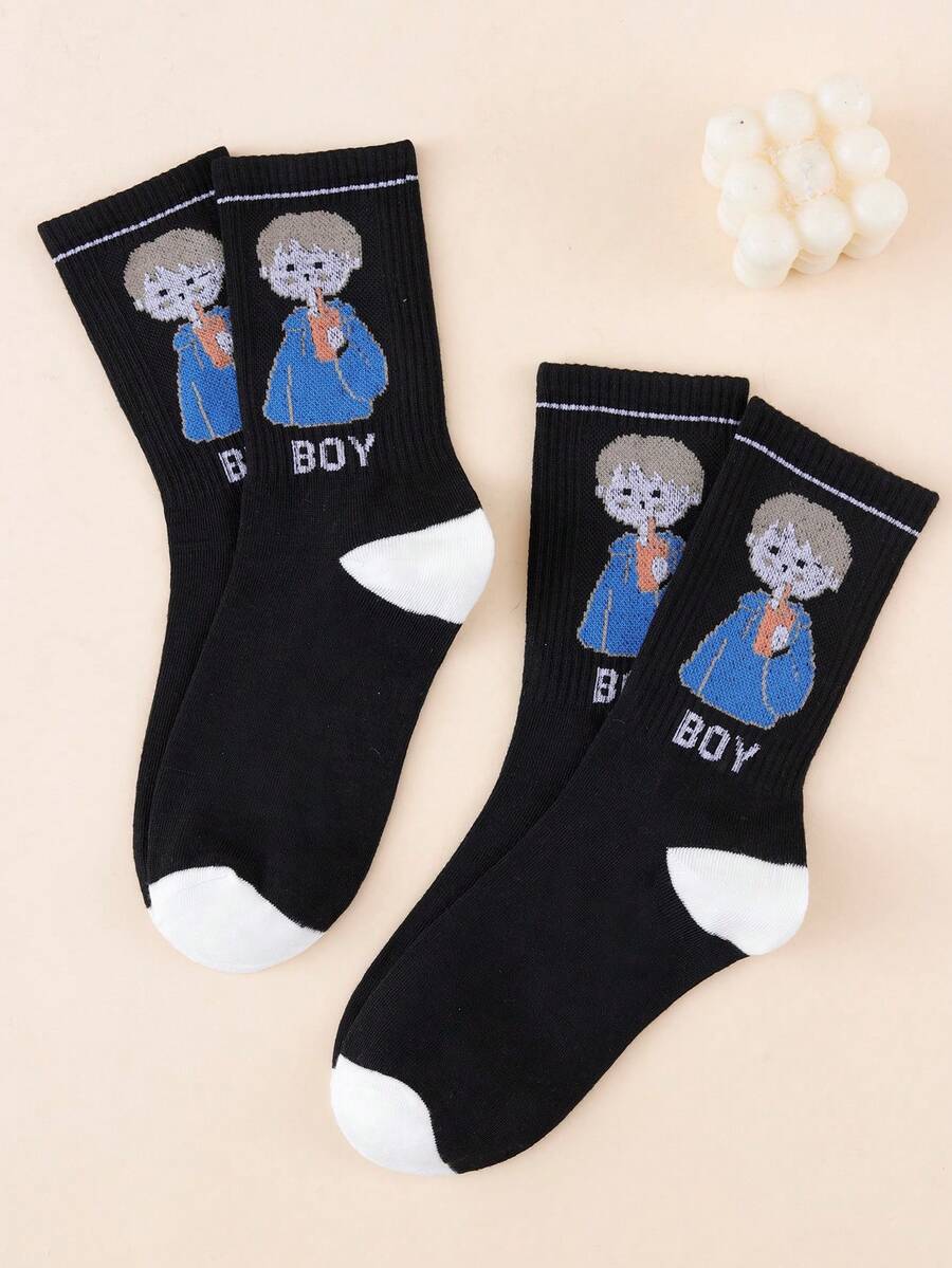 1 Pair Unisex Letter Cartoon Portrait Fashion Sports Style Comfortable Breathable Mid-Calf Socks - Multicolor - View 1