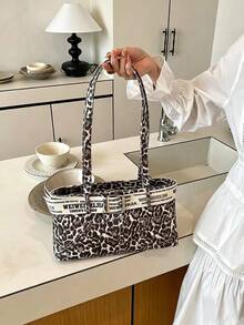 Summer Women's Leopard Print Letter Tote Bag 2026 New Niche Design Denim Commuter Crossbody Bag - Brown - View 6