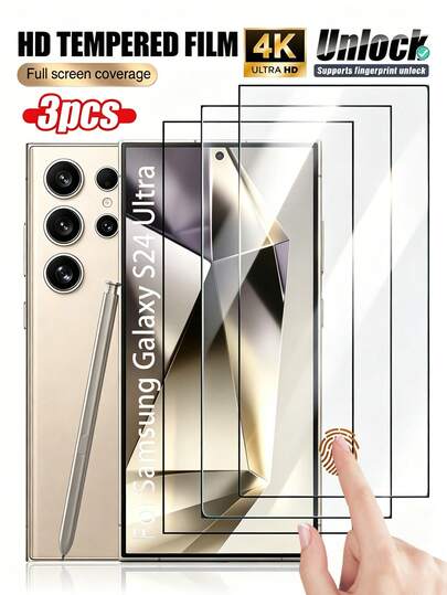 MSRI 3pcs Tempered Glass Screen Protector Compatible With Samsung S23 Ultra, Supports Flat And Curved Screen Unlock, Fingerprint Unlock, Waterproof, Anti-Fingerprint, Anti-Drop, Anti-Scratch, Anti-Collision, Anti-Fingerprint Hydrophobic Coating, Reduces Oil Accumulation, Water-Resistant And Easy To Clean, Perfect For Home Entertainment, Office Work, Outdoor Travel, Shopping And Walking And Other Diverse Daily Scenarios. Compatible With Galaxy S21/S22/S23/S24 Ultra/S24 Fe/S25/S25 Ultra/S26 Ultra/S26 Plus/S26
