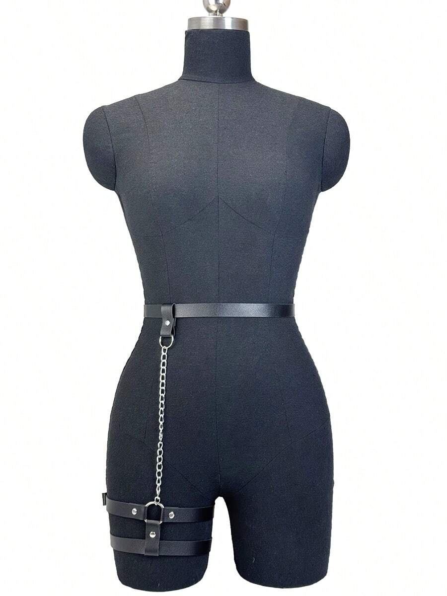 1件女款性感皮革腰帶,性感腰部裝飾腰帶,性感彈性腰帶,夜店日常穿搭配件 - 黑色 - 查看 1