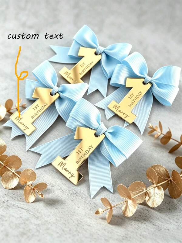 Personalized 1st Birthday Acrylic Tags, Customized 1st Birthday Return Gifts, Party Gift Engraved Labels, Birthday Gift Tags With Bows, Baby 100 Days/1st Birthday Candy Box Decoration Acrylic Small Pendant Party Gift Accessories, Gift Packaging Labels