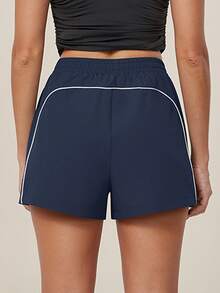 TimeOff Women's 1pc Colorblock White Stripe Side Pocket Elastic Drawstring Waist Sports Shorts - Blue - View 10