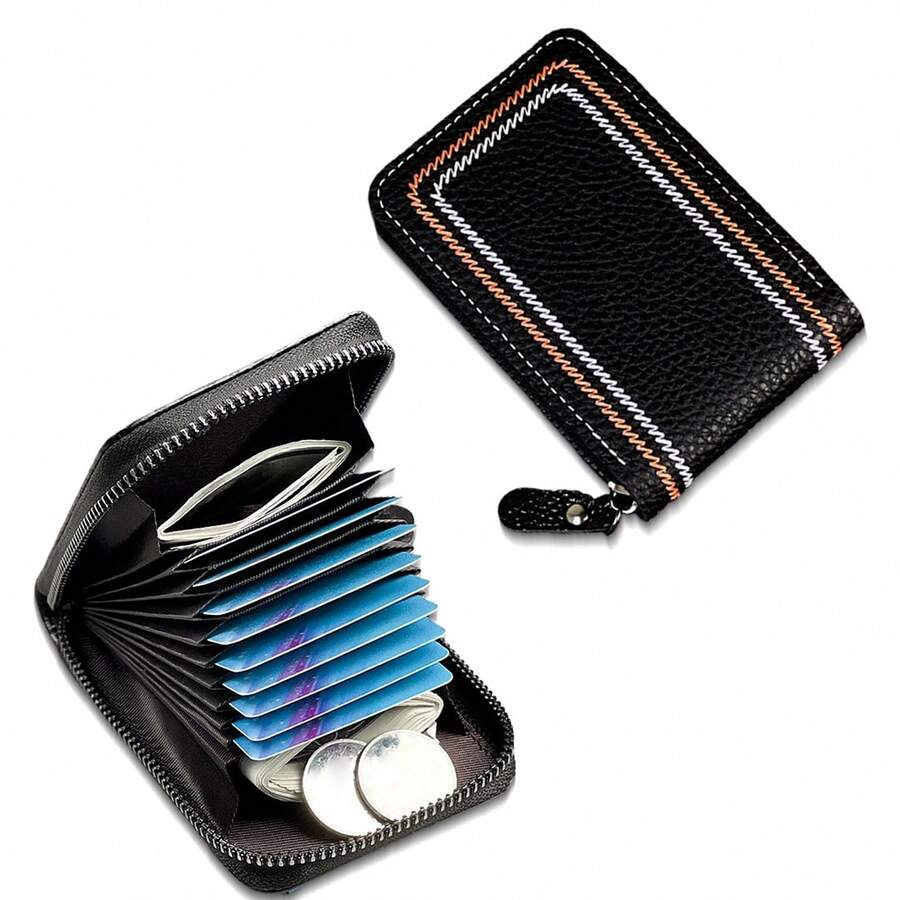 KAIDUCH Stilvoller Kartenhalter für Damen, Business Büro Multifunktions tragbare Vorder-Taschen-Geldbörse Münzbeutel minimalistisches Kartenetui für Damen, Herren Geldbörse - Schwarz - Übersicht 1
