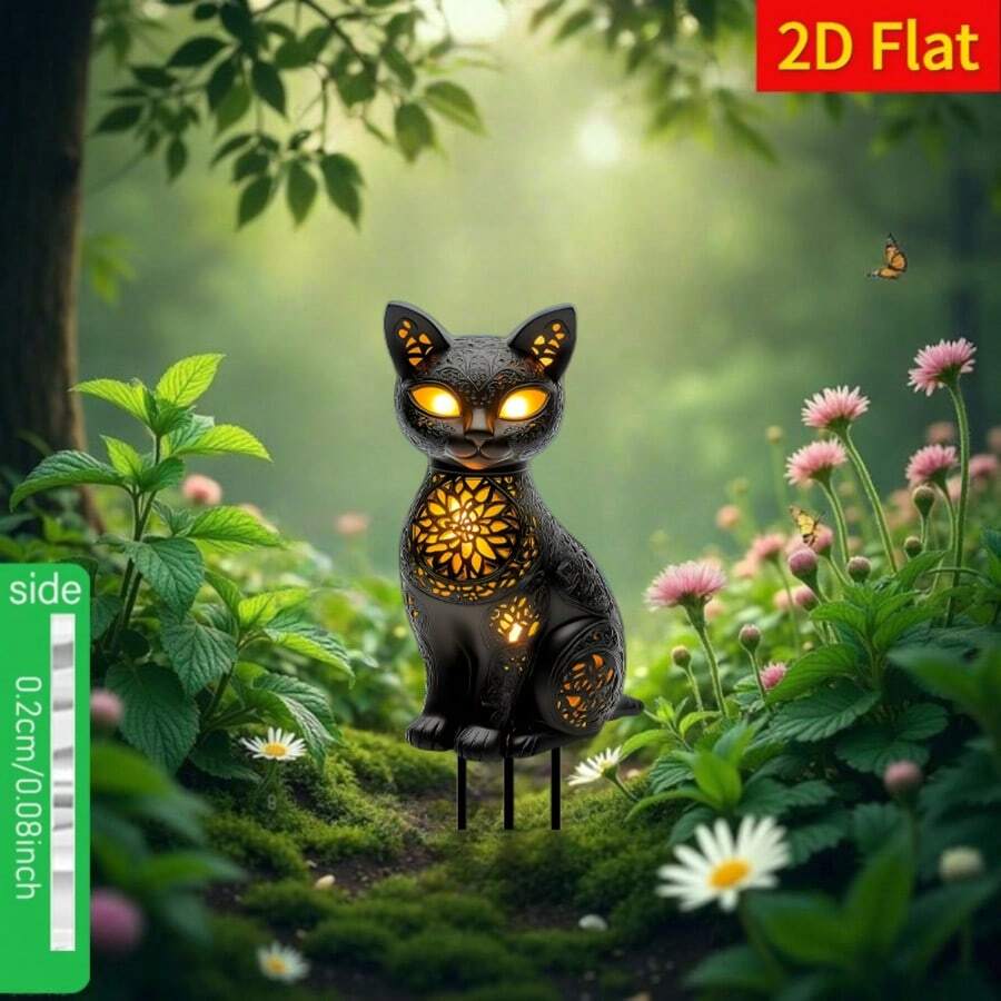 2D Flat Print, 1pc, Black Cat Garden Stake - Bohemian Style Dreamcatcher Sign, Outdoor Decor With Yellow/Black Art, Lawn & Holiday Gift Suitable For Thanksgiving Or Birthday, Outdoor Garden Decoration, 2D Flat, Garden Decor Ground Stake