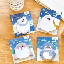 1 paquet de 30 feuilles de notes adhésives mignonnes avec animaux de dessin animé, animaux polaires pingouin ours polaire phoque otarie bloc-notes de dessin animé pour notes adhésives et rappels fournitures scolaires - Multicolore - Voir 14