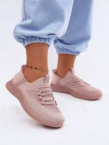 Women's Comfortable And Airy Textile Slip-On Sports Shoes With Elastic Elastic Bands Beige Pink Black White - Pink - View 1