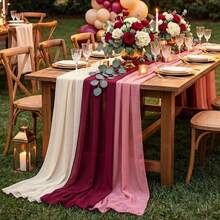 3PCS Red Chiffon Fabric Tablecloth Bohemian Transparent Satin Tablecloth Suitable For Autumn Thanksgiving Family Party Wedding Arch Background Baby/Bride Gift Birthday Party Restaurant Table Outdoor Party Festival Decoration - Burgundy - View 4