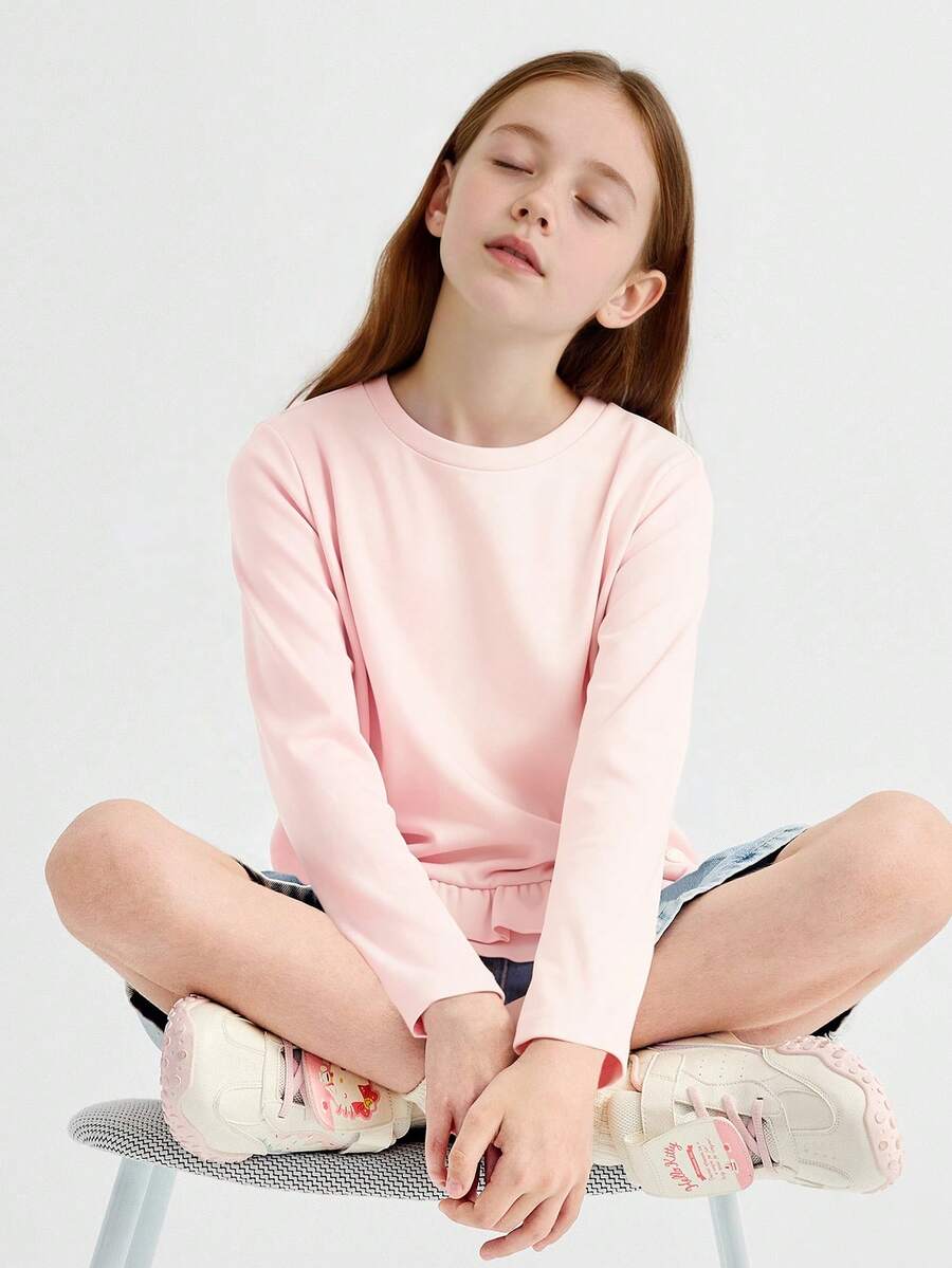 Balabala 女孩長袖T恤 2026秋季新款甜美時尚青少年女孩打底衫休閒上衣 - 白紅色 - 查看 1