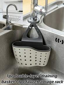 1pc Adjustable Clip-On Kitchen Sink Storage Box - Space-Saving Hanging Drain Basket, Suitable For Sponges, Brushes And Cleaning Tools, Durable Plastic Design With Multiple Compartments For Efficient Drainage, Perforated Design, Sturdy Plastic Structure, Kitchen Sink Accessory - One Size - View 13