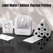 ORICO Desktop Label Printer, Mini Photo Printer, Portable Thermal Label Machine, Includes: 1-6 Rolls White Continuous Stickers/3 Rolls Color Continuous Stickers/3 Rolls White Label Stickers, Bluetooth Connection To Phone, Uses Thermal Paper Inkless Printing, Simple And Fast Operation, Suitable For School, Home, Office, Storage, Party Gifts. - Multicolor - View 4
