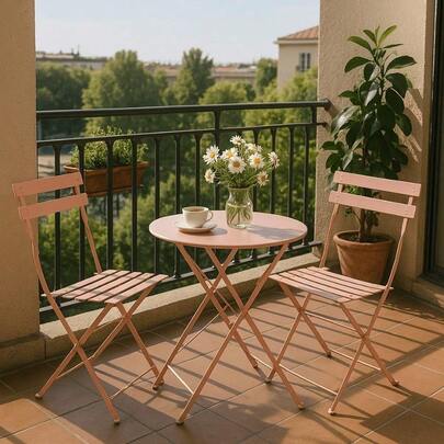 MOF 3-Piece Folding Bistro Set, Outdoor Garden Metal Table And Chairs, Powder-Coated Steel, 4 Colours Available