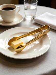 1 Piece Of Compact Stainless Steel Kitchen Bar/Cafe Sugar Clip, Round-Headed Ice Clip, Food Holder. - Gold - View 1