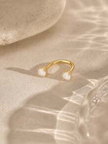 1Pc 925 Sterling Silver Horseshoe CZ Nose Rings Hypoallergenic Nostril Piercing Jewelry Hoops Nose Studs For Women Men Daily Casual Wear Gift - Gold - View 2