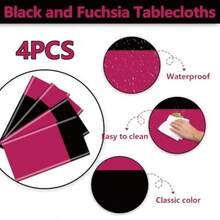 D4Pcs Hot Pink And Black Tablecloths Table Runner Waterproof Disposable Rec Table Covers For Graduation Wedding Black And Pink Birthday Decorations 51 X 86inch - Hot Pink and Black - View 3