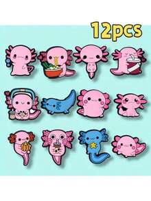Cute Hexagonal Dinosaur Axolotl Shoe Charms Set, Soft PVC Waterproof Shoe Buckle Accessories, Viral Healing Cartoon Axolotl Design, Detachable DIY Decoration For Clogs, Bags, Bracelets. Flexible Material, Non-Fading, Wear-Resistant And Waterproof, Suitable For Daily Bathing And Water Play, Girly Healing Accessories, Student Gift, Daily Outfit Shoe Modification Goodies, Niche Cute Shoe Decoration Accessories - A - View 9